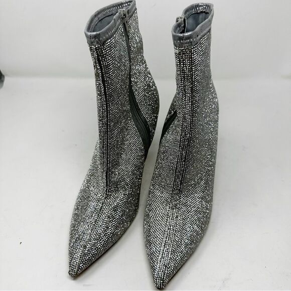 Steve Madden Crystal Rhinestone Silver Heeled Boots Seylah Size 11 - Picture 4 of 8